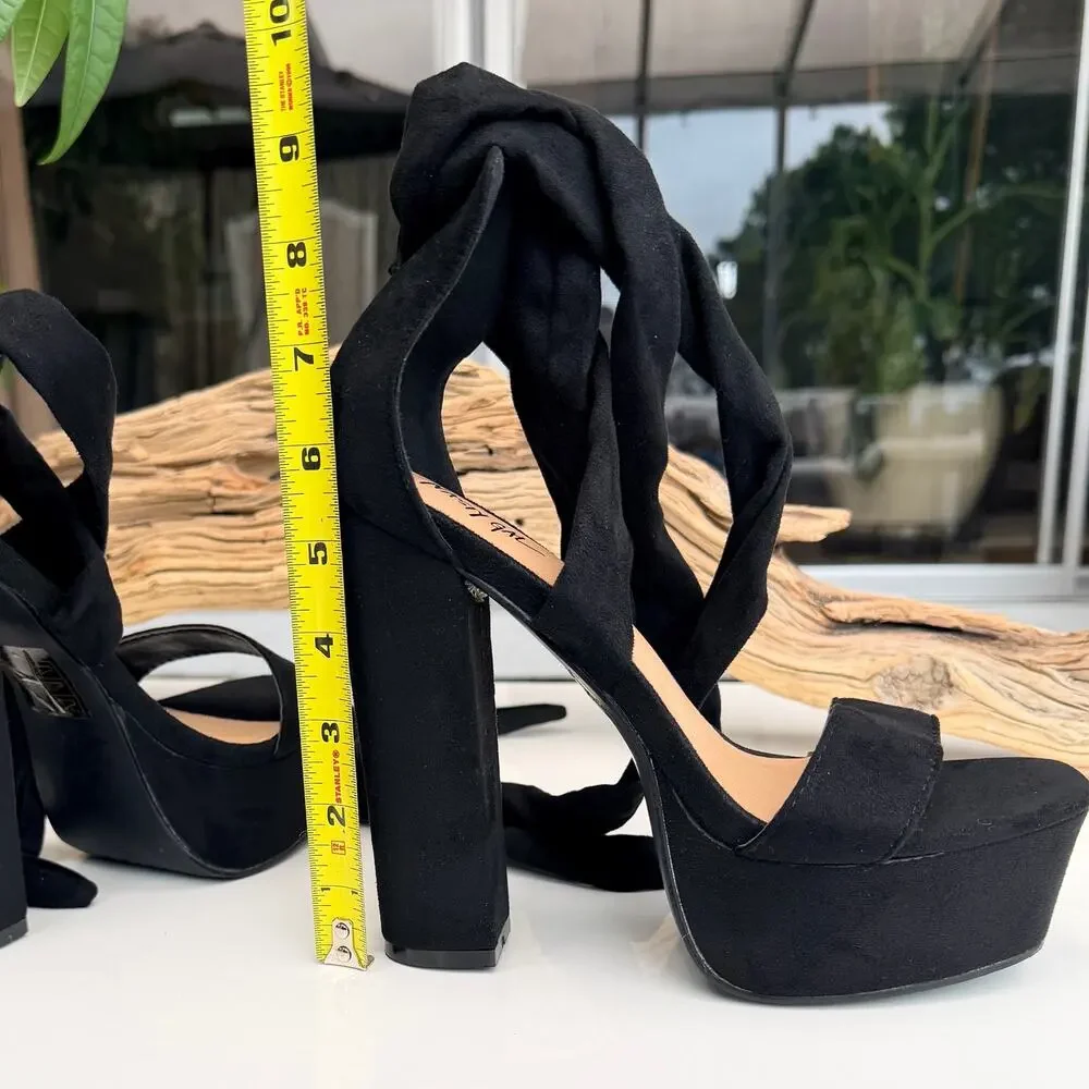 Nasty Gal Shoes | Lace Up Open Toe Platform Heels | Color: Black | Size 38/7.5